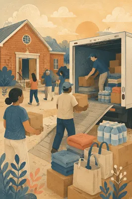 Church Volunteers Loading Disaster Relief Supplies