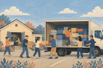 Church Volunteers Loading Disaster Relief Truck