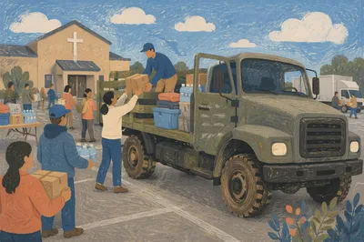 Church Volunteers Loading Disaster Relief Truck