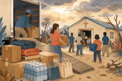 Volunteers Loading Disaster Relief Supplies at Church