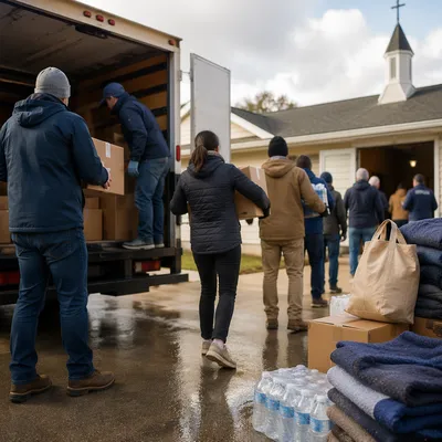 Volunteers Loading Disaster Relief Supplies