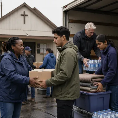 Church Volunteers Loading Disaster Relief Supplies
