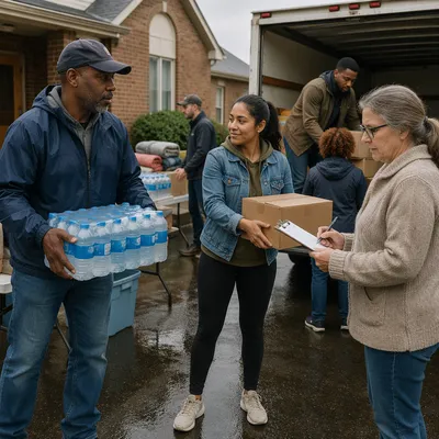 Volunteers Loading Relief Supplies Into Truck