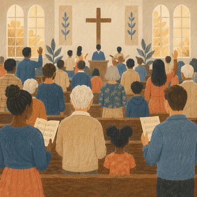 Diverse Congregation Worshiping in Morning Light