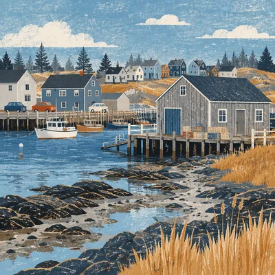 Peaceful Coastal Harbor at Low Tide