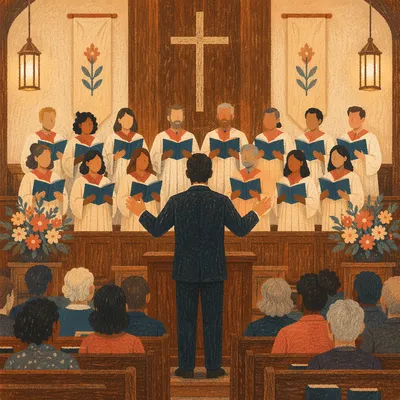 Diverse Congregation Worship in Warm Wooden Sanctuary