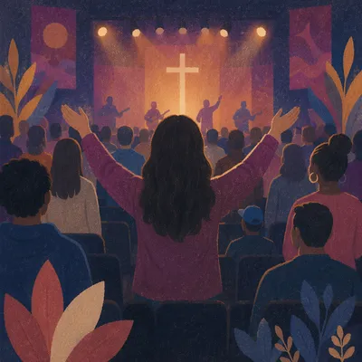 Diverse Congregation Worshiping in Warm Church Light
