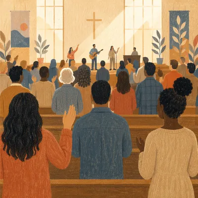 Diverse Congregation Worshiping in Warm Sanctuary