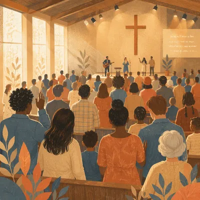 Diverse Congregation Worshiping in Warm Sanctuary