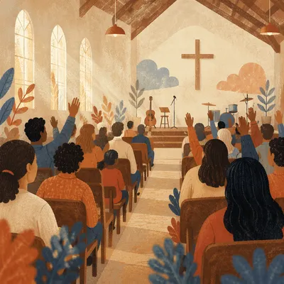 Diverse Congregation Worship in Warm Sanctuary