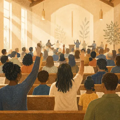 Diverse Congregation Worship in Morning Light