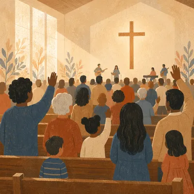 Diverse Congregation Worshiping in Warm Sanctuary