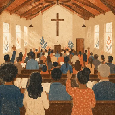 Diverse Congregation Worshiping in Community Chapel