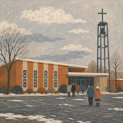 Diverse Worshippers Arriving at Urban Winter Church