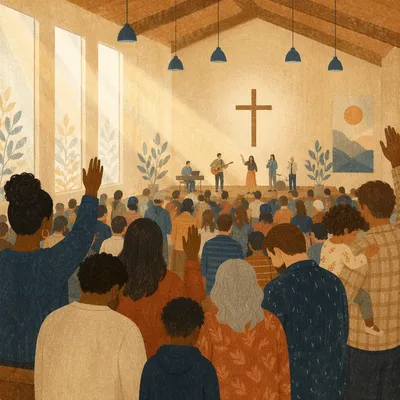 Diverse Church Congregation in Reverent Worship