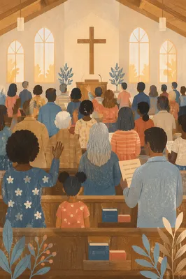 Diverse Congregation Worshiping in Morning Light