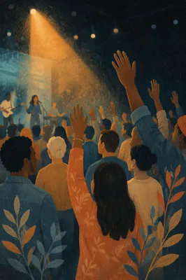 Diverse Congregation Worshiping in Warm Light