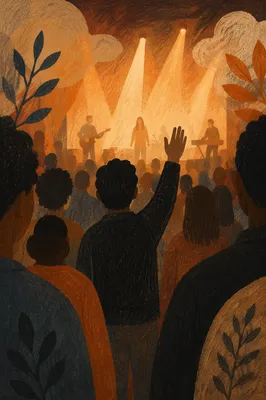 Diverse Congregation Worshiping in Warm Church Hall