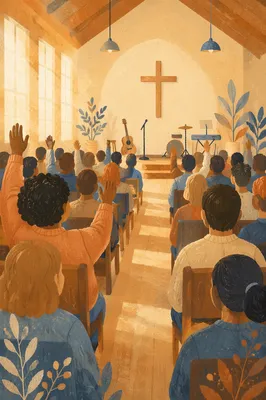 Diverse Congregation Worship in Warm Sanctuary
