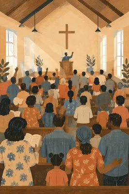 Diverse Congregation Worshiping in Warm Chapel