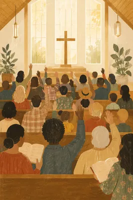Diverse Congregation Worshiping in Sunlit Sanctuary