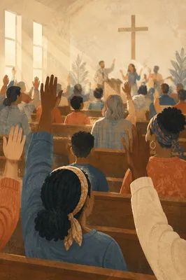 Diverse Congregation Worshiping in Morning Light
