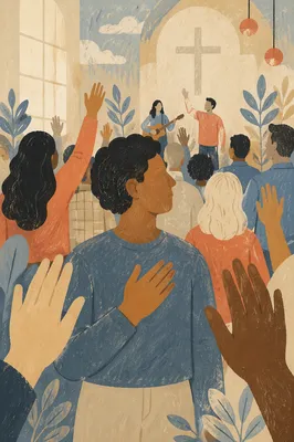 Diverse Congregation Worshiping in Modern Sanctuary
