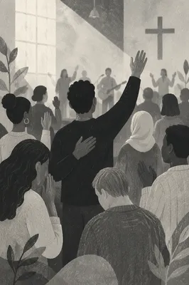 Diverse Congregation Worshiping in Modern Sanctuary