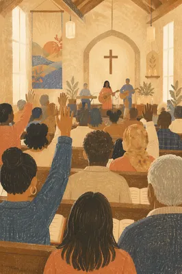 Diverse Congregation Worshiping in Warm Chapel Light