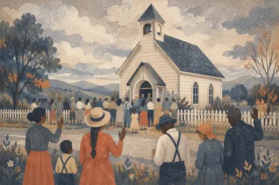 Diverse Congregation Worships Outside Rural Chapel