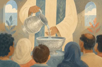 Diverse Congregation Watching Sacred Water Ritual