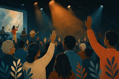 Diverse Congregation Worship in Warm Light