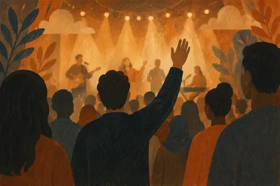 Diverse Congregation Worship in Warm Church Light