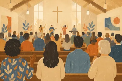 Diverse Congregation Worship in Warm Sanctuary