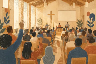 Diverse Church Congregation in Reverent Worship