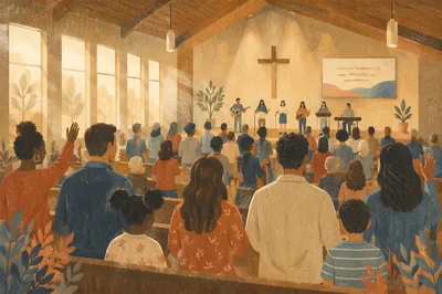 Diverse Congregation Worship in Warm Sanctuary