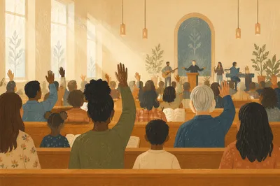 Diverse Congregation Worship in Morning Light
