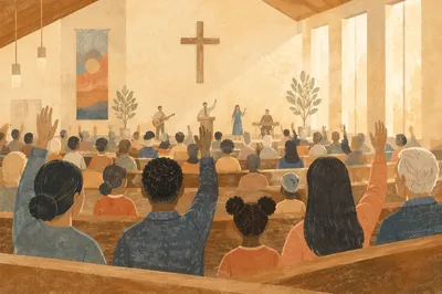 Diverse Congregation Worshiping in Warm Chapel