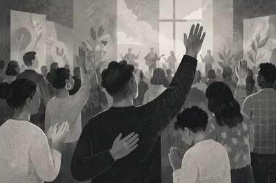 Diverse Congregation Worshiping in Modern Sanctuary