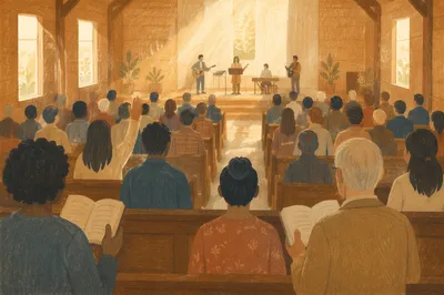Diverse Congregation Worshiping in Warm Sanctuary