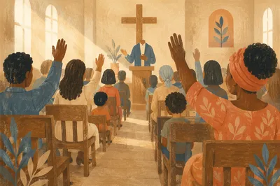 Diverse Congregation Worshiping in Warm Chapel