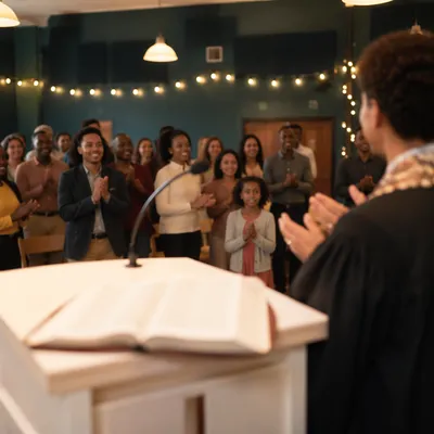 Diverse Congregation Worshiping in Community Hall