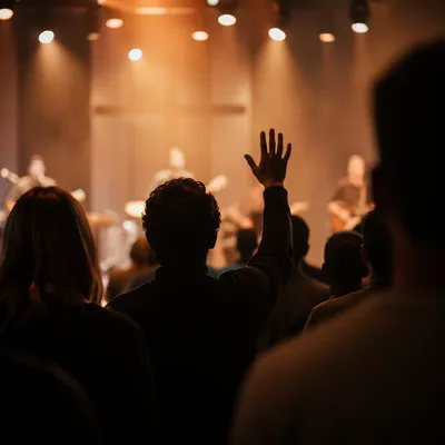 Diverse Congregation Worshiping in Warm Church Hall