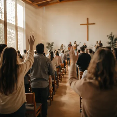 Diverse Congregation Worship in Contemporary Sanctuary