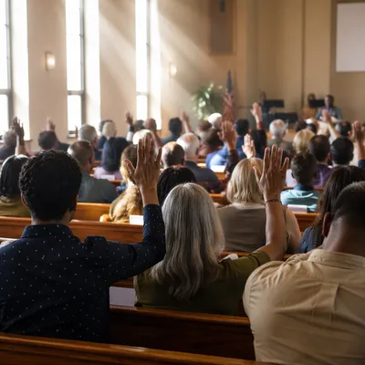 Diverse Church Congregation in Reverent Worship