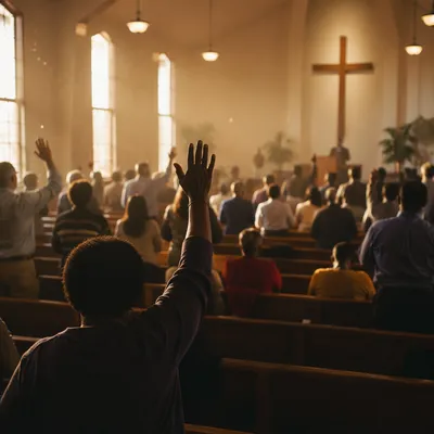 Diverse Congregation Worshiping in Morning Light