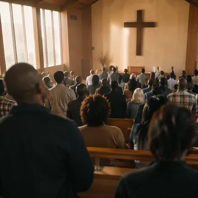 Diverse Congregation Worshiping in Modern Chapel