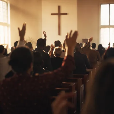 Diverse Congregation Worshiping in Sunlit Sanctuary