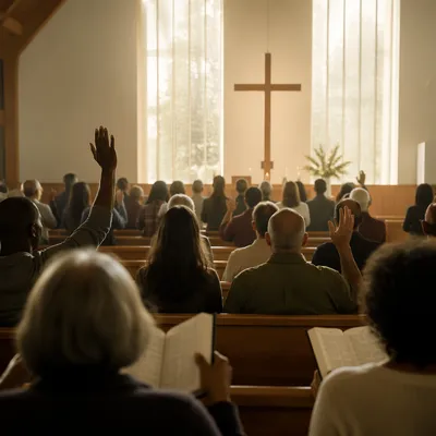 Diverse Congregation Worshiping in Sunlit Sanctuary
