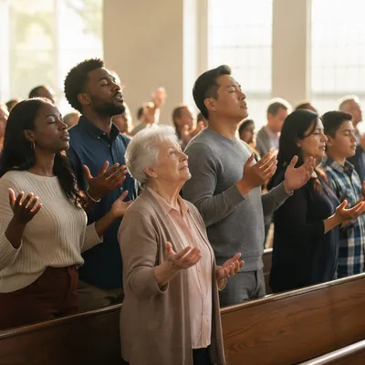 Diverse Congregation Worship in Modern Sanctuary
